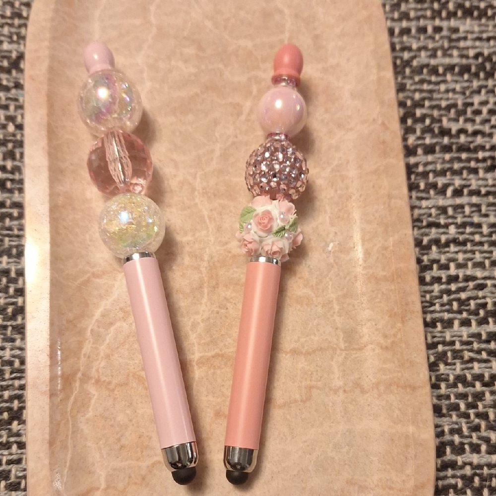 Pink and Peach Beaded Stylus Pens